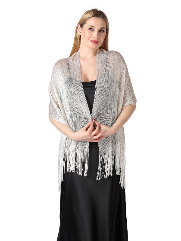 CorssKulture - satin shimmer stole FairyDust front view with folded hands