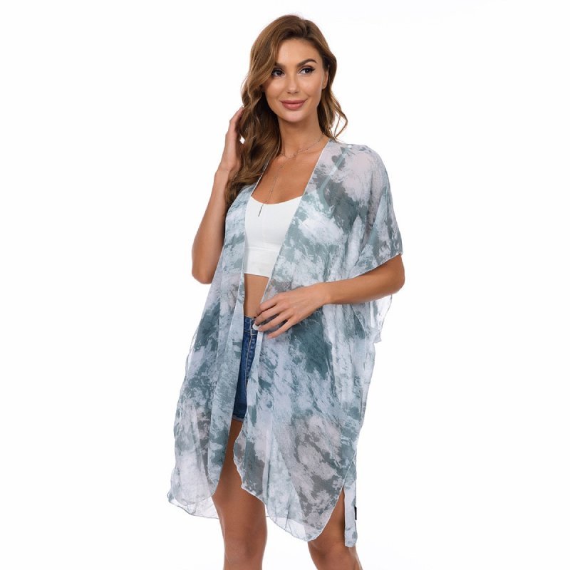 CrossKulture - OceanBreeze Kimono Shrug TieDye Print Blue front view