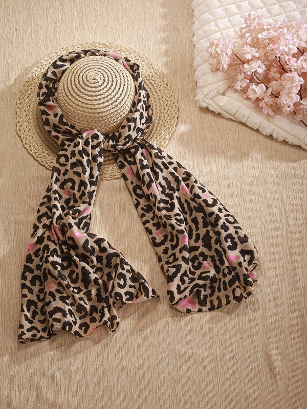 CrossKulture - JungleLove Animal Print Poly Cotton Scarf styled on a hat view
