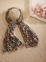 CrossKulture - JungleLove Animal Print Poly Cotton Scarf styled on a hat view