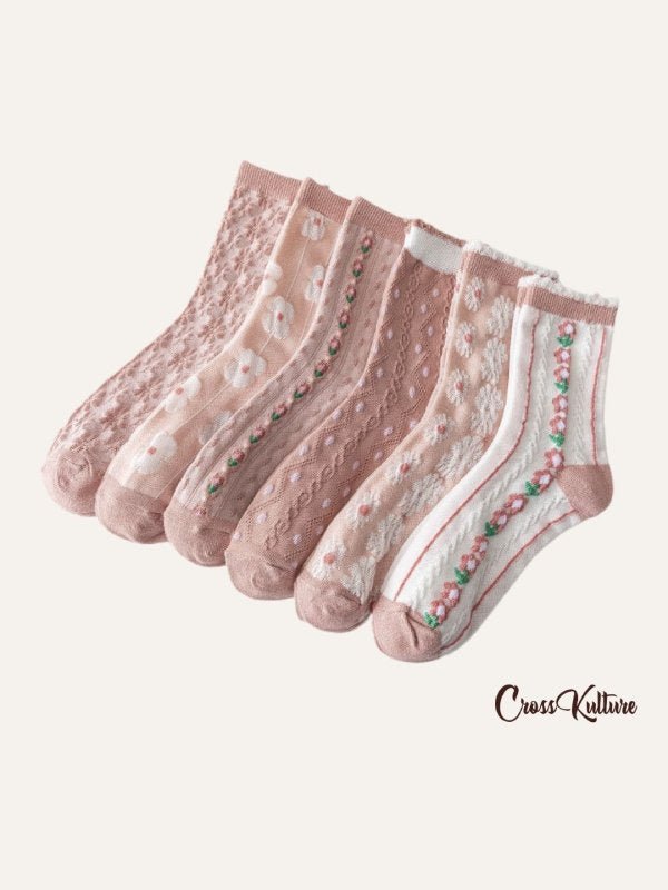 CrossKulture - SoleHugs pink crew socks front view