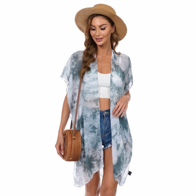 CrossKulture - OceanBreeze Kimono Shrug TieDye Print Blue front view
