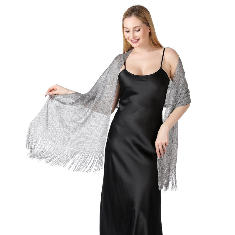 FashionGlow Long Shimmer Scarf Grey