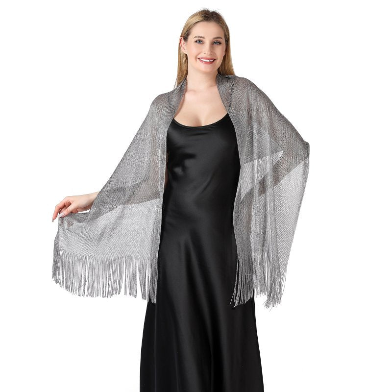 FashionGlow Long Shimmer Scarf Grey