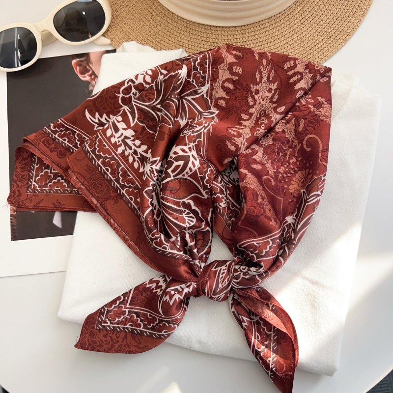BrocadeManor Rust Jacquard Square Scarf