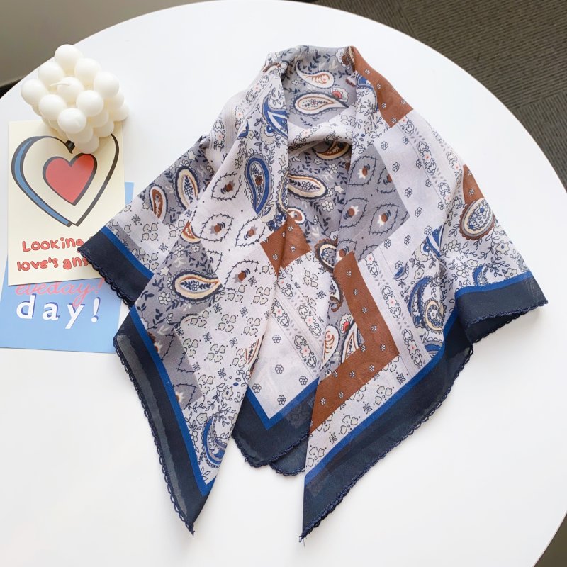 CrescentEdit Satin Curve Edged Blue Scarf