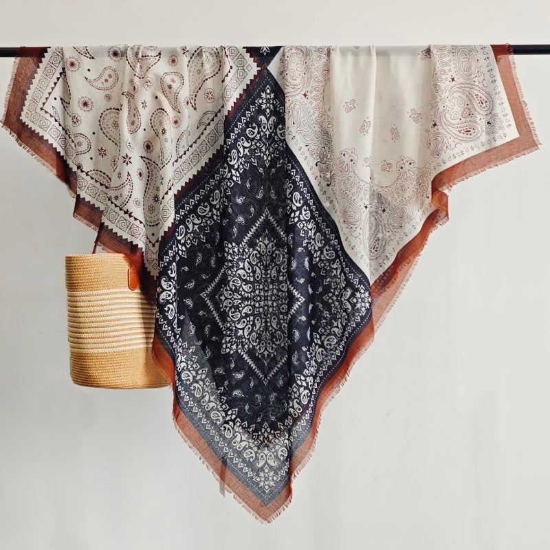 PrintedPrism Square Viscose Cotton Scarf OffWhite