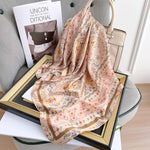 CrossKulture - PeachyFlora Small Square Satin Scarf Peach hanger view