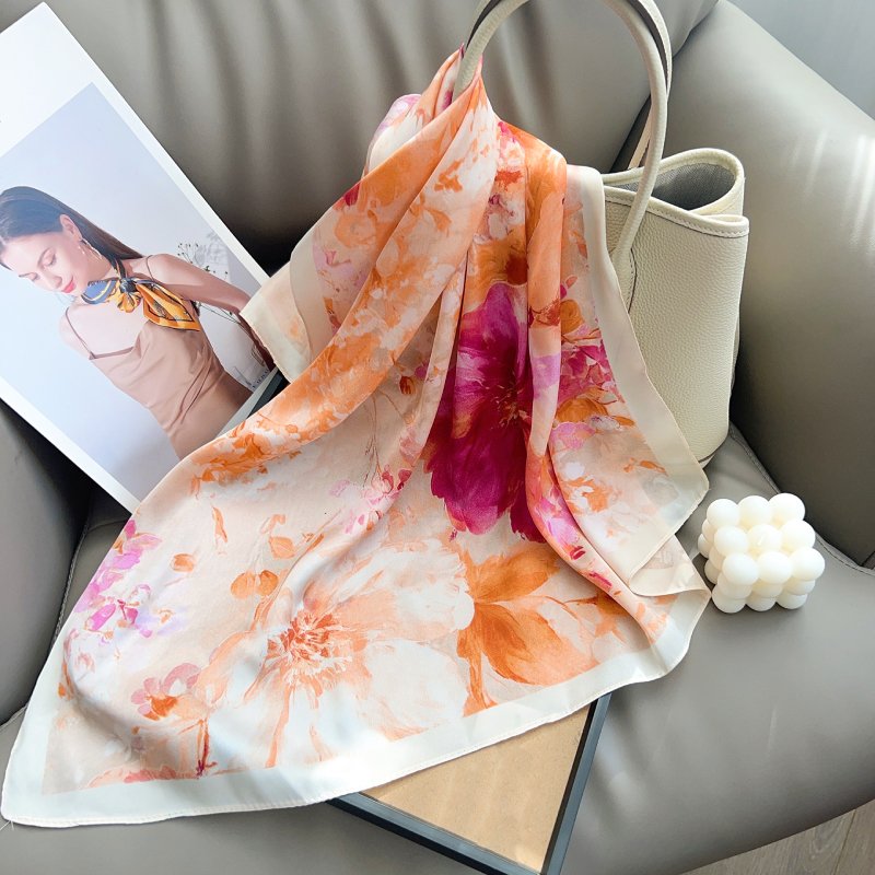 FloralEscape Small Square Satin Scarf Coral