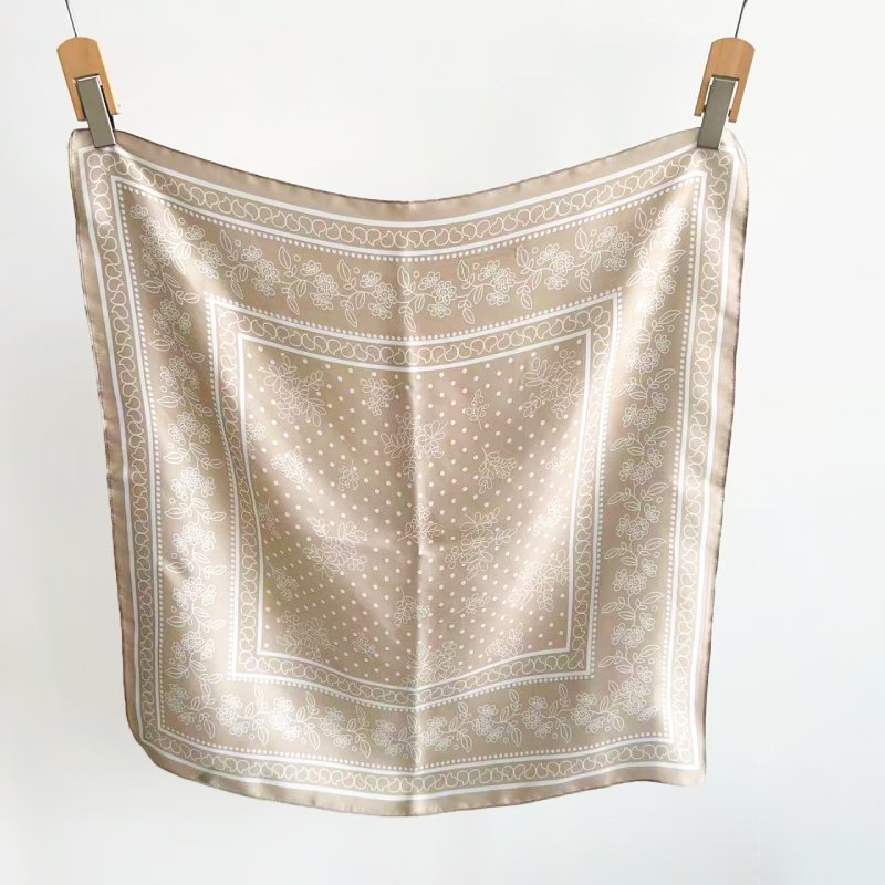 CalmCarving Small Square Satin Scarf Beige