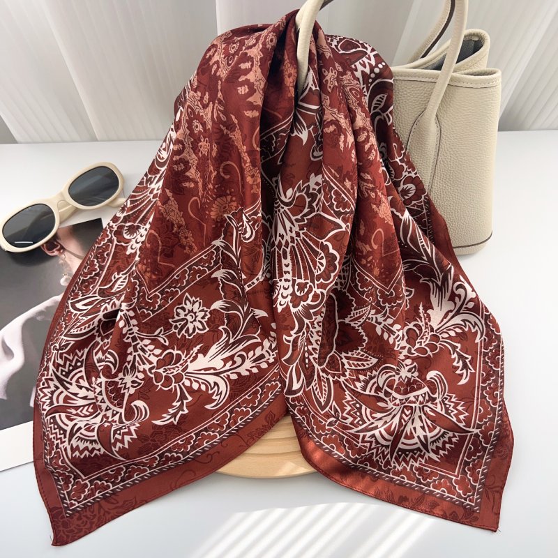 BrocadeManor Rust Jacquard Square Scarf