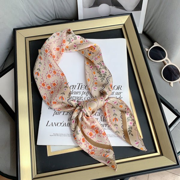 CrossKulture - PeachyFlora Small Square Satin Scarf Peach knot view