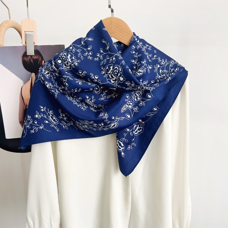 DelicateVine Satin Twill Scarf Square Blue