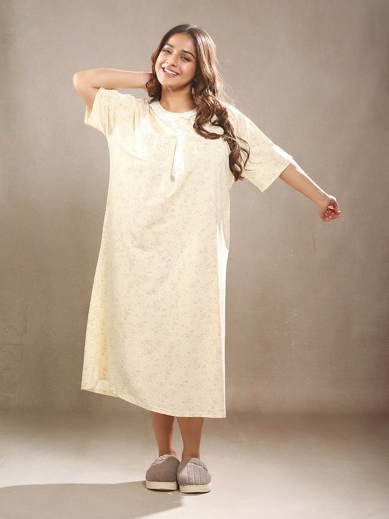 Crosskulture - PetalPause Floral Printed Night Gown Yellow front view