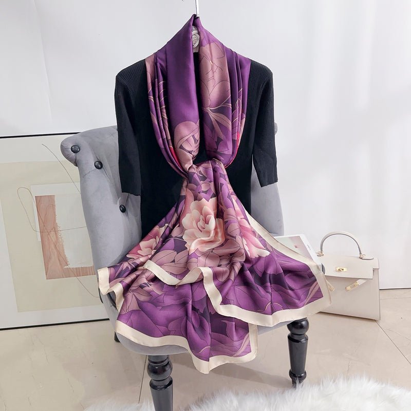 CrossKulture - UrbanSilk Long Satin Scarf Purple front tied view
