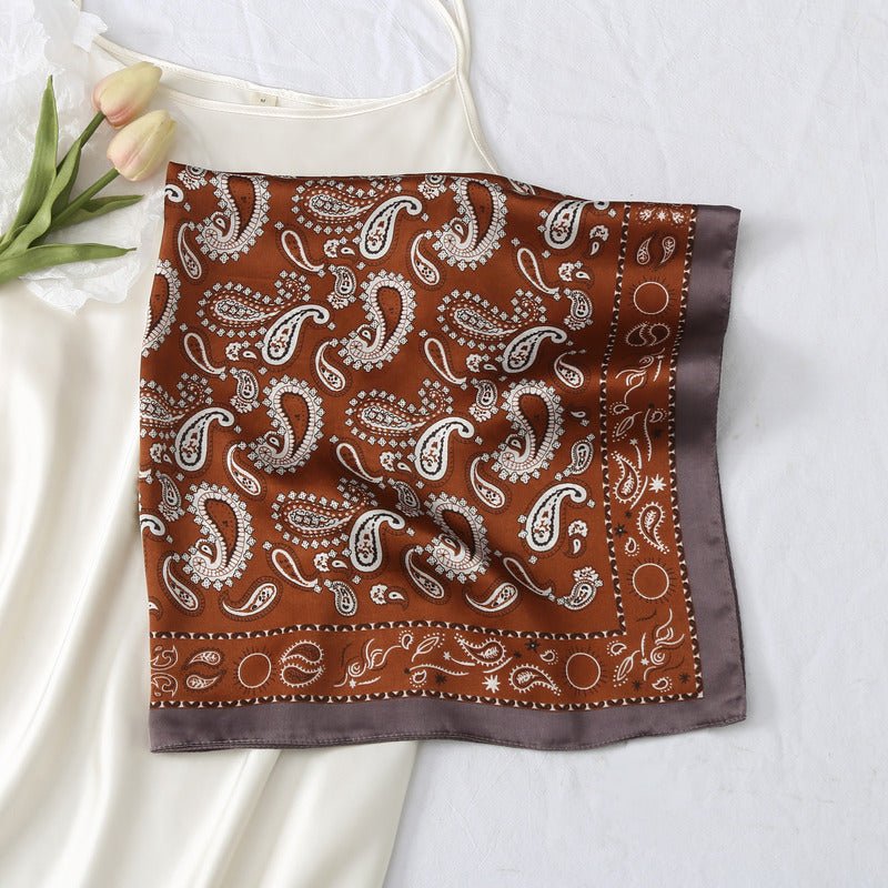 CrossKulture - TanArt Small Square Satin Scarf Brown full open view