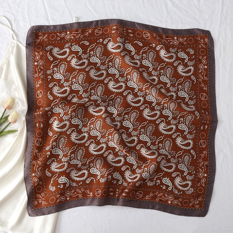 CrossKulture - TanArt Small Square Satin Scarf Brown full open view