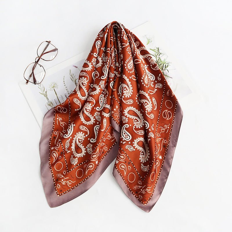 CrossKulture - TanArt Small Square Satin Scarf Brown folded view