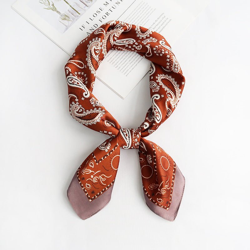 CrossKulture - TanArt Small Square Satin Scarf Brown round tied view