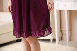 CrossKulture - SlumberRadiance Satin Nightwear Wine flare detailing model view