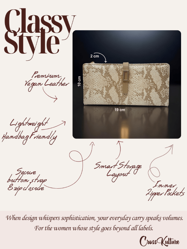 CrossKulture - PlushCarry lightweight long wallet infographic image showing features