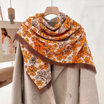 PrintedBloom Square Viscose Cotton Scarf Orange