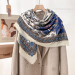 PrintedRhythm Square Viscose Cotton Scarf Blue