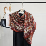 FloraGlow Long Viscose Cotton Scarf Rust