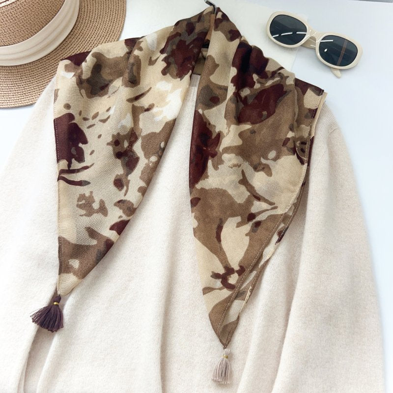 FlowerWhisper Maillard Tassel Square Scarf