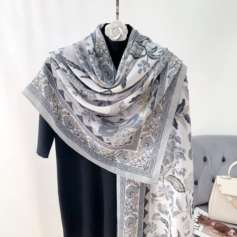 CrossKulture - GreyVines Viscose Cotton Scarf Grey hanger view