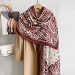 FloralSymphony Long Viscose Cotton Scarf Maroon