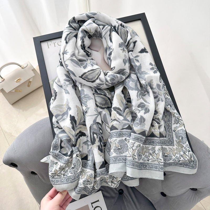 CrossKulture - GreyVines Viscose Cotton Scarf Grey round neck style view