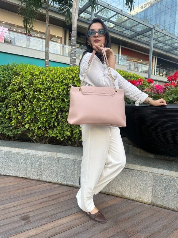 CrossKulture - RoomyTrendy Tote Bag model image with back view of the bag