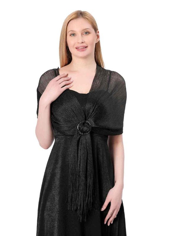 CorssKulture - satin shimmer stole MagicalBlack front view with model