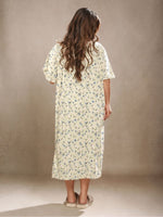 BlossomCalm Floral Printed Night Gown Beige