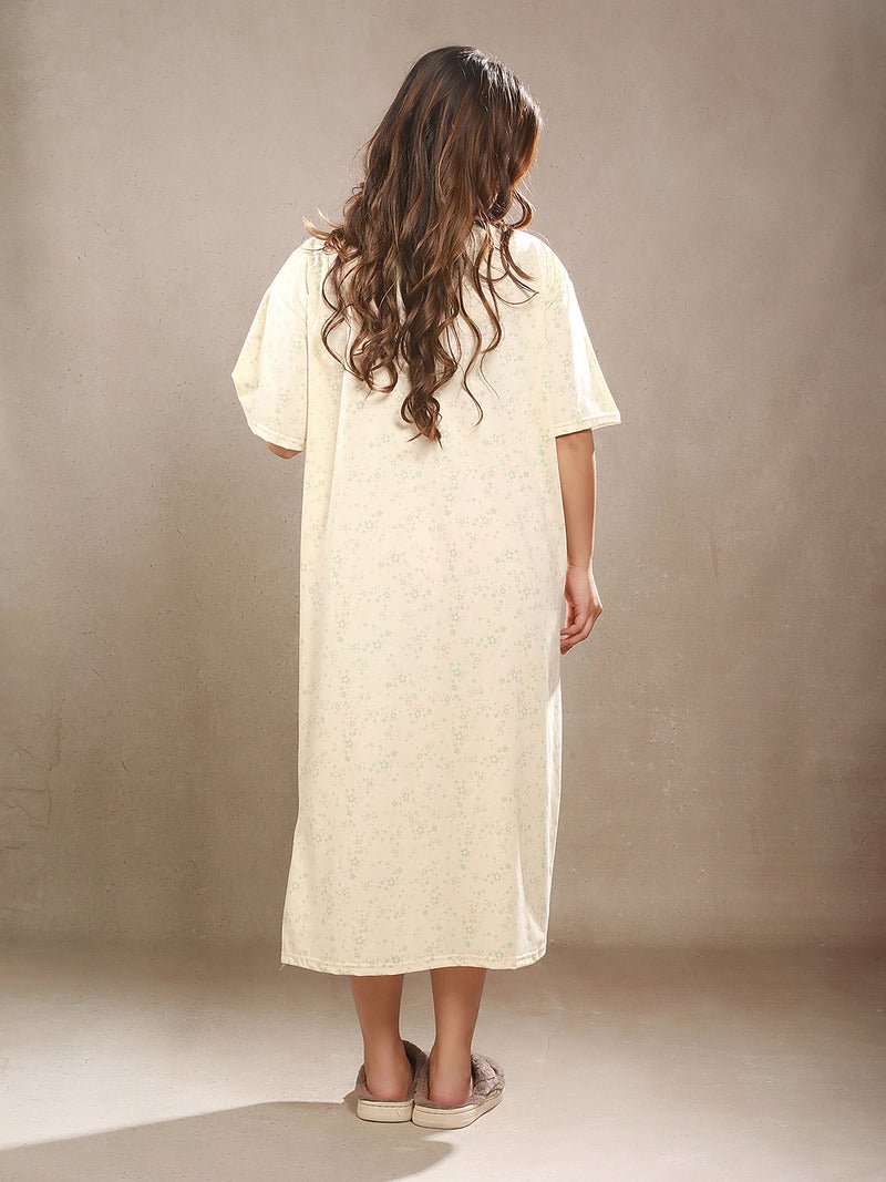 Crosskulture - PetalPause Floral Printed Night Gown Yellow back view