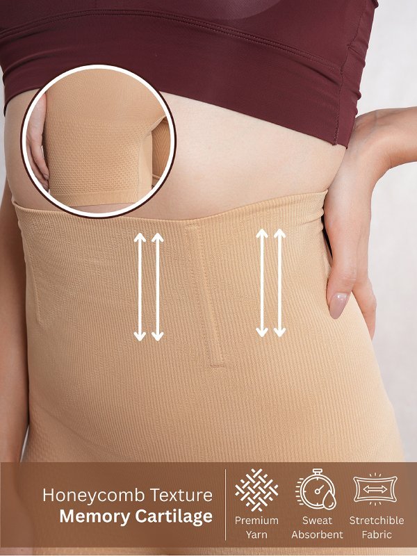 CrossKulture - CurveCommand High Waist Tummy Control Shapewear Shorts side view beige