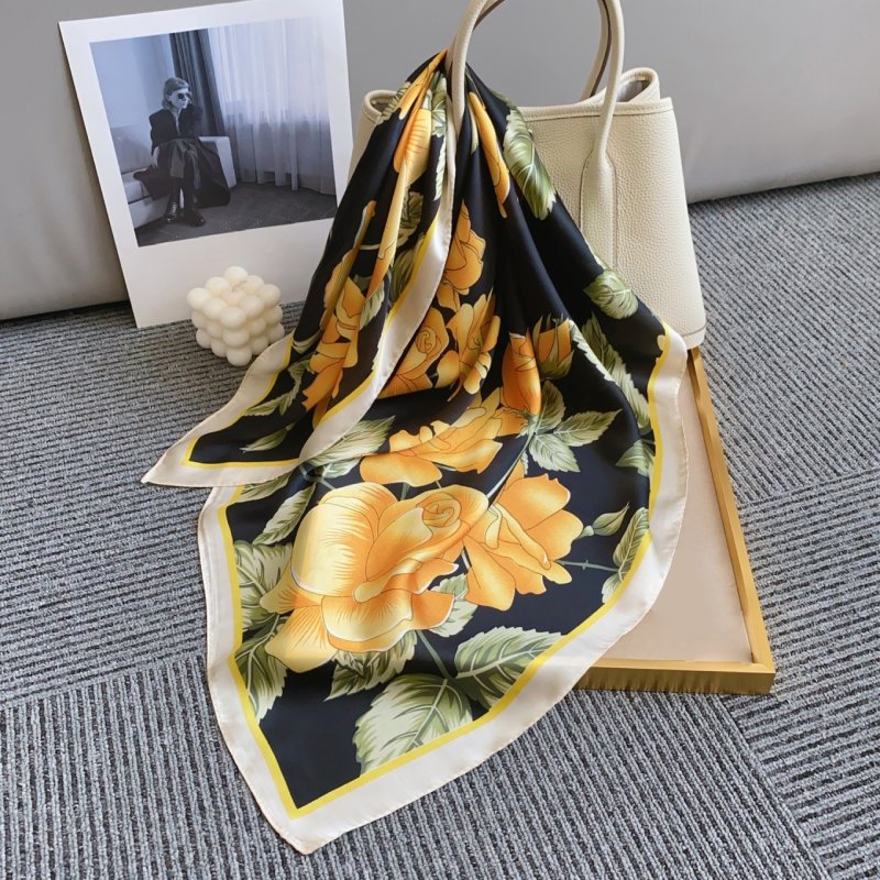 GardenGrace Small Square Satin Scarf Black