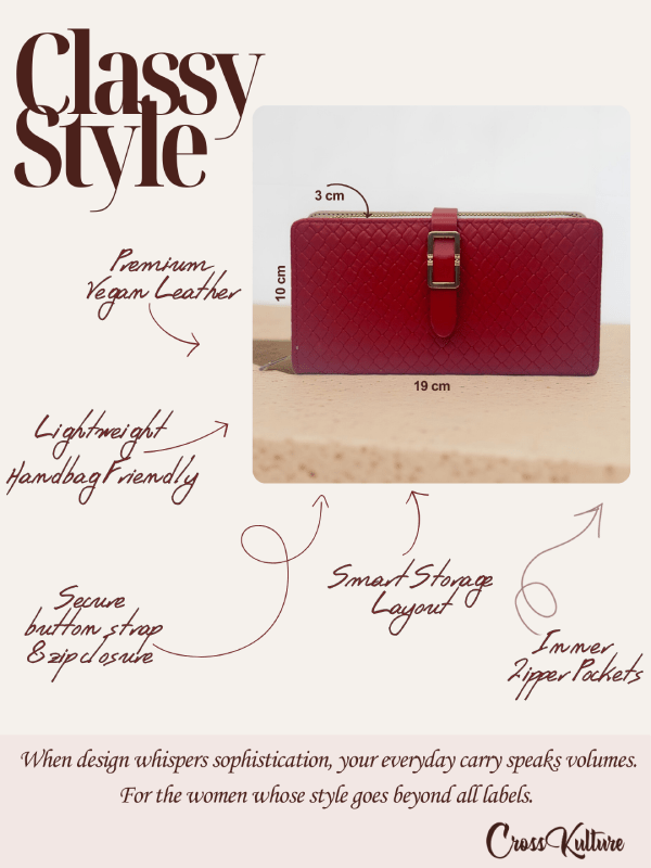 CrossKulture - CupidCarry lightweight long wallet infographic image showing features