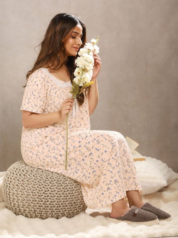 FloralSleep Floral Printed Night Gown Pink
