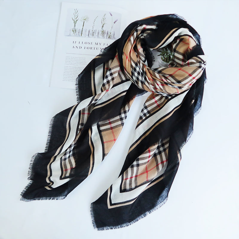 PrintedPoetry Square Viscose Cotton Scarf Brown