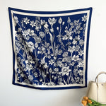 FloralSerenade Satin Twill Scarf Square Blue