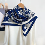 FloralSerenade Satin Twill Scarf Square Blue