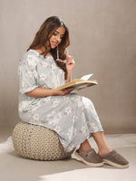 CrossKulture - DaisyDreams Floral Printed Night Gown Grey sitting view
