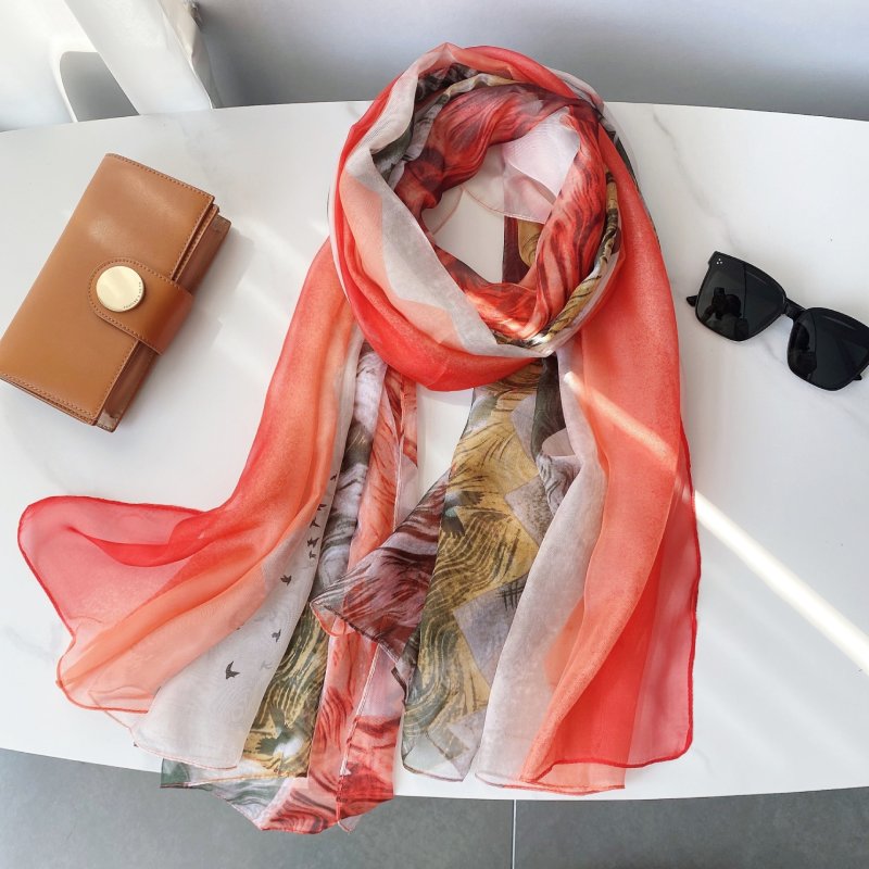 FeatherDrift Long Chiffon Scarf Red