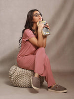 CrossKulture - LoungeLove Loungewear Set Pink sitting model view