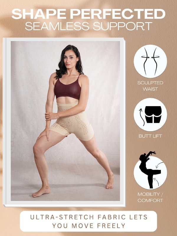 CrossKulture - SnatchShorts Seamless Tummy Control Shapewear Shorts beige stretching image