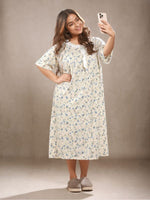 BlossomCalm Floral Printed Night Gown Beige