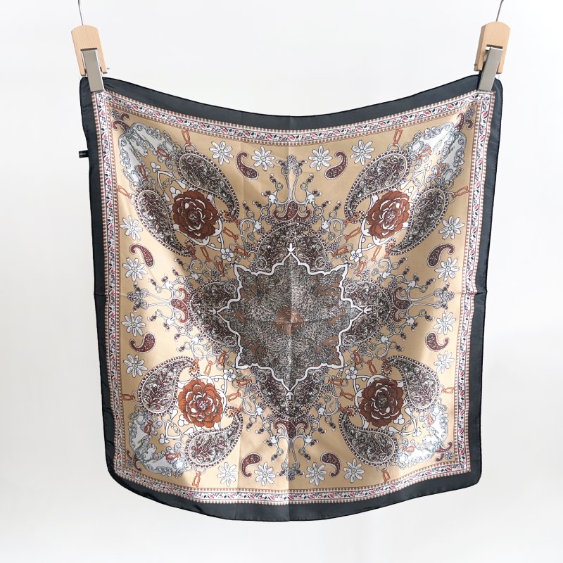 CafeArt Small Square Satin Scarf Brown