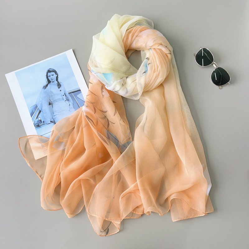 GardenWhisper Long Chiffon Scarf Peach